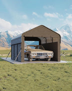 Garvee 10'X15'X9' Metal Carport, Enclosed Car Ports with Heavy Duty Steel Frame and 220 g Tarp, All-Weather Carport, for Sedans, Boats, and Tractors
