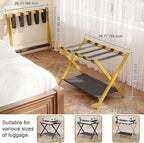 Bamboo Luggage Rack for Guest Room, 26.77" Folding Wide Suitcase Stand with Fabric Storage Shelf, Thickened Luggage Stand Holder for Bedroom Hotel, Luggage Rack for Suitcases (1 Pack - Natural)