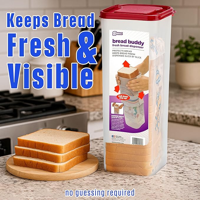 Buddeez Bread Buddy Bread Box – Keeps Loaves Fresh - Holds 1 Loaf of Sandwich Size Bread