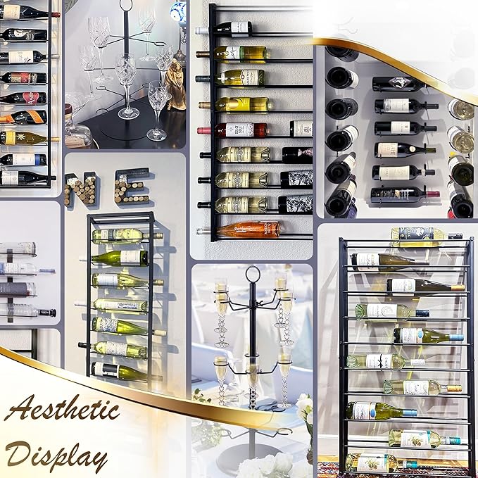Wine Rack Wall Mounted: 16 Bottles Wine Bottle Holder Hanging Bar Liquor Storage Organizer of Cabinet Kitchen - Designed for SpaceSaver (16 Bottles)
