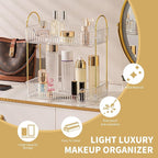 2 Tier Bathroom Organizer Countertop Makeup Perfume Tray Skincare Organizer for Bathroom Dresser Vanity (White)