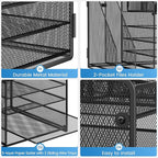 Lavatino Desk Organizer, 5-Tier Metal Mesh Paper Letter Tray with 2 File Holders & 7 Flexible Dividers for Office or Home Desk Organizers and Accessories, Keep Workspace Supplies Neat, Black