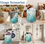 Sea Turtles Laundry Basket,Foldable Oxford Cloth Jellyfish Coral Laundry Hamper with Handles, 20.8"x16" Tote Bag Clothes Storage Bucket for Laundry Room/Bathroom/Bedroom/Dormitories