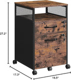 VASAGLE File Cabinet, Mobile Filing Cabinet on Wheels, for Home Office, 2 Lockable Drawers, for A4, Letter-Size Hanging File Folders, Open Shelf, Steel Frame, Rustic Brown and Ink Black UOFC077B01