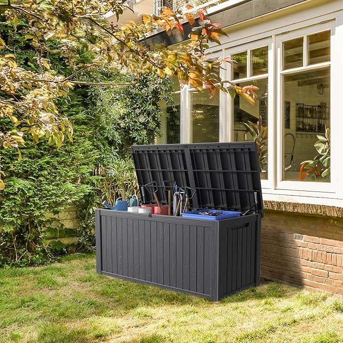 190 Gallon Deck Box Large Outdoor Storage Box Waterproof for Patio Furniture,Outdoor Cushions,Garden Tools and Pool Supplies,Weatherproof(Black,190Gallon)