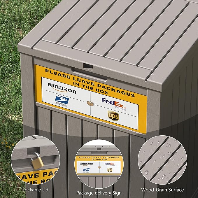 Package Delivery Box for Outside with Sign, 48 Gallon Storage with Lockable Secure, Large Double Wall Resin Outdoor Package Delivery Waterproof