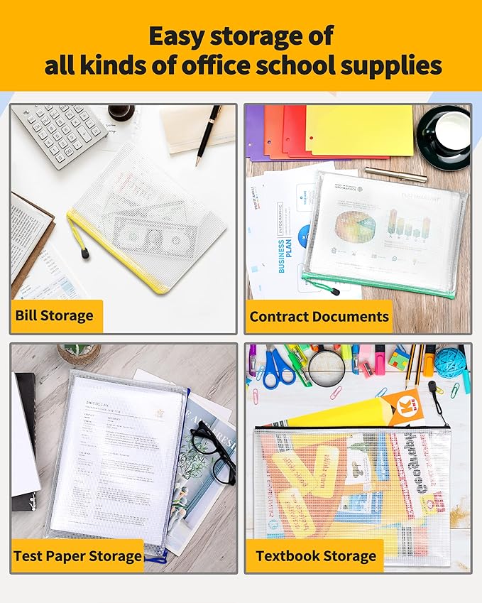 SUNEE Multisize Mesh Zipper Pouches (7 Colors, 21 Packs), Water-Resistant Zip Bag for School Office Supplies, Puzzles & Games Organizing Storage
