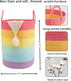 Woven Cotton Rope Laundry basket-16”X22” Laundry Hamper-Rope Storage Basket for Dirty Clothes, Toys and Blankets Perfect for Bathroom, Baby nursery and Living Room Storage (rainbow, Large)
