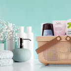 Brookstone Modern Large Portable Shower Caddy with Soft Silicone Carrying Handle, Bathroom Organizer Basket, Plastic Bath Tote and Shower Organizer, Quick Dry Drainage Holes, BPA Free, Blush