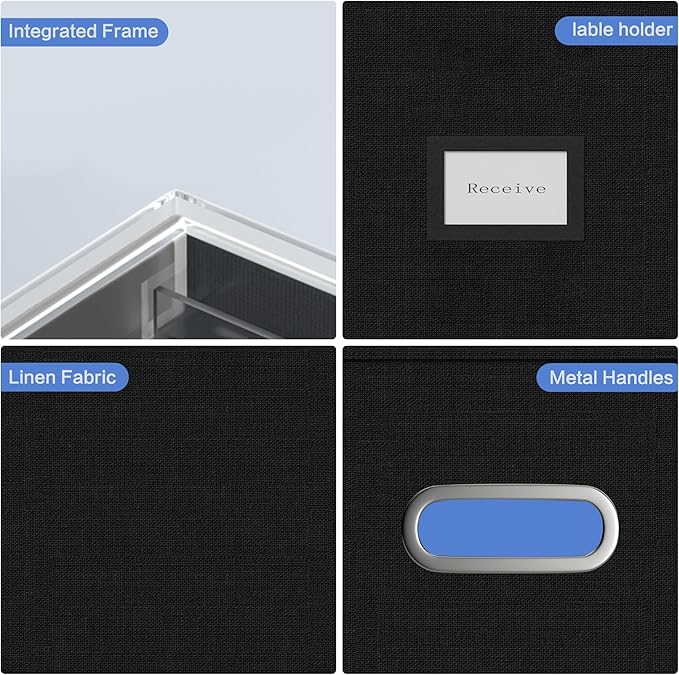 File Organizer Box - File Boxes for Hanging Files with Lid Set of 4 Decorative Hanging Folders Organizer with One-Piece Plastic Frame Slides (Black, 13.2 * 10.1 * 10.1in(4Pack))