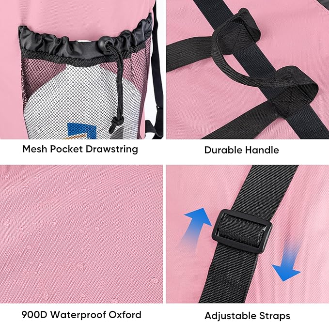 BALEINE 2PK 120L Laundry Bag Backpack, 900D Oxford Fabric Large Travel Laundry Bags with Shoulder Straps and 2 Mesh Pockets for College Dorm, Apartment, Laundromat (Pink, 120L)