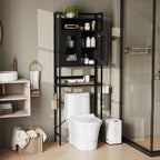 Tangkula Over The Toilet Storage Cabinet, 5-Tier Space Saver Above Toilet with 2 Mesh Doors, Metal Stand, Toilet Paper Holder & Hook, Freestanding Bathroom Cabinet Organizer for Laundry, Black
