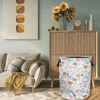 Beautiful Floral Laundry Basket Foldable With Handles Tote Bag Oxford Cloth Colorful Flowers Laundry Hamper Clothes Storage Bucket Toy Organizer 18.9" x 16.5" For Bathroom/Laundry/Bedroom