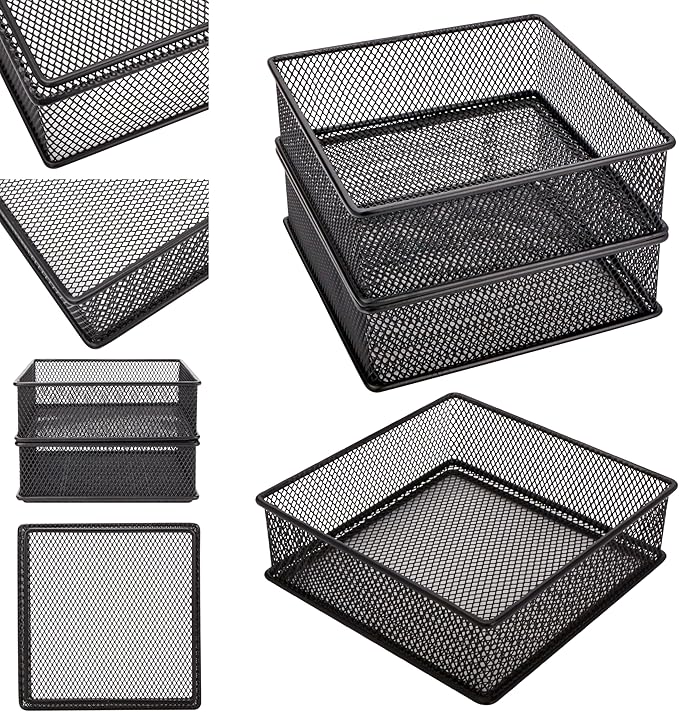 Annova Mesh Stackable Drawer Cabinet and Shelf Organizer Bins Storage Basket School Office Supply Holder Tray- Set of 2 (Black, 6x6x2 Inch)
