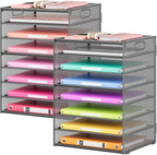 Lavatino 2 Pack 8-Tier Office Desk File Organizer, Letter Tray Paper Organizer with Handle, Including 5 Adjustable Slide Trays for Organizing Desk Workspace Accessories and Supplies (Grey Metal Mesh)