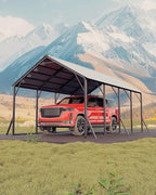 Garvee 13x21 ft Metal Carport Kit, 120° Steep-Pitch Vertical Roof for Snow Shedding, 133" High-Clearance Full-Sized Pickup & Van Shelter, Heavy-Duty Metal Car Port with Reinforced Frame