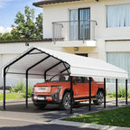Nuturelly 12x15 FT Metal Carport, Heavy Duty Carport Canopy with Enhanced Base, Outdoor Car Shelter with Galvanized Steel Roof and Frame Garage for Truck, SUV, Boat(White)