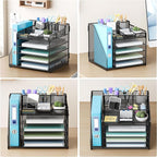 Lavatino Desk Organizer, 5-Tier Metal Mesh Paper Letter Tray with 1 File Holders & 7 Flexible Dividers for Office or Home Desk Organizers and Accessories, Keep Workspace Supplies Neat, Black
