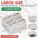 [Upgraded] Extra Large Kitchen Utensil Holder for Countertop with 360° Rotating Base, 6 Compartments, Removable Divider, Wooden Utensil Organizer for Countertop, Farmhouse Kitchen Decor