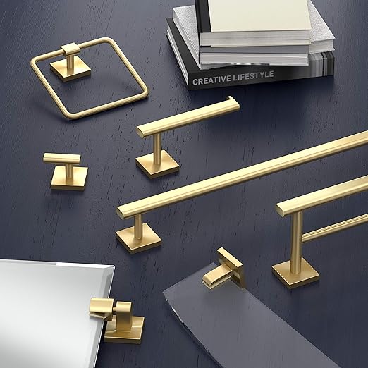 Gatco 4066 Elevate Bathroom 8mm Tempered Glass Shelf, 20.13" W X 5.50" D, Brushed Brass |Wall Mounted Curved Glass Shelf for Bathroom