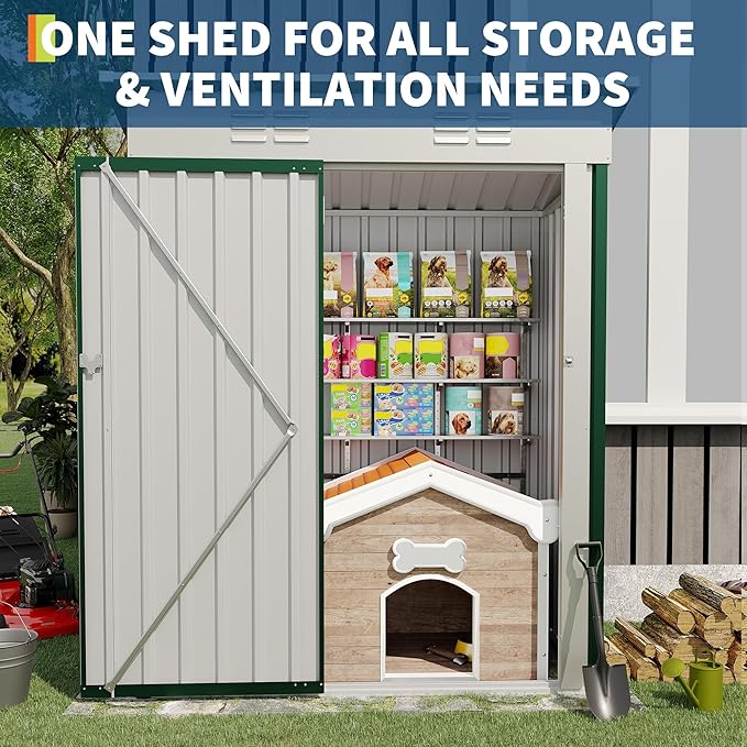 5×3FT Storage Shed，67CU.FT Tool Shed with Sloping Roof and Lockable Door, Compact Metal Tool Garden Shed for Garden, Backyard, Patio