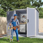 Aoxun 5 x 3 FT Outdoor Storage Shed, Resin Shed with Floor & Lockable Doors, Small Garden Shed Waterproof Plastic Tool Shed with Sloped Roof for Backyard, Garden, Patio, Lawn, Grey