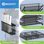 4-Tier Paper Organizer + 3-Pocket File Holder, Desktop File Organizers Paper Tray for Office School Classroom Workspace Organization (Black Desk Organizer)