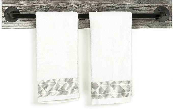 MyGift Bathroom Towel Rack, Hand Towel Holder Wall Mounted, Industrial Fixtures Hanging Towel Bar, Farmhouse Bathroom Decor, Rustic Torched Solid Wood with Realistic Metal Pipe