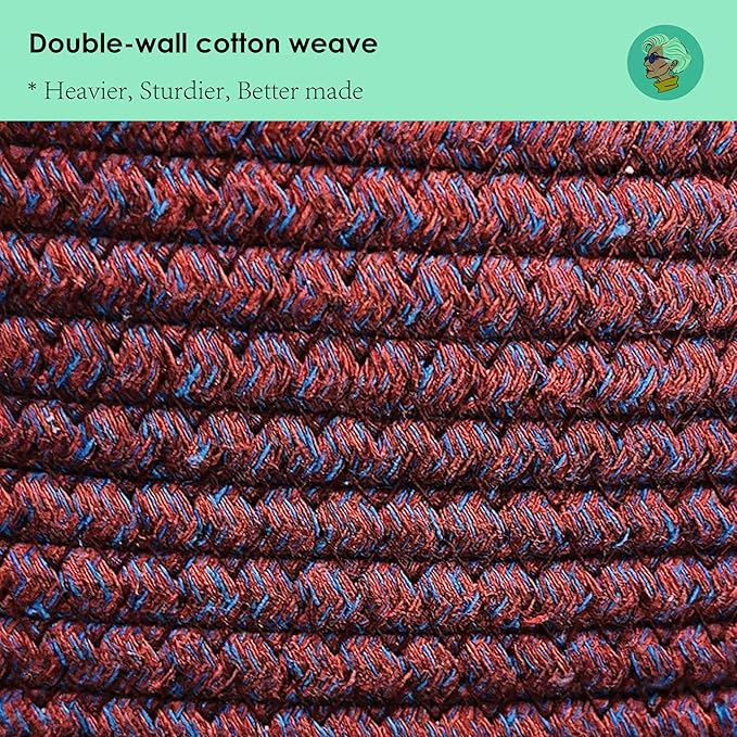 Modern Granny Small Cotton Rope Laundry Basket 16x10 Inch Dual Secure Woven Handle for Living Room Closet Clothes Blanket Organization