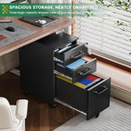 3 Drawer Slim File Cabinet, Mobile Filing Cabinet with Lock,Black Rolling Narrow File Cabinets with Casters, Under Desk Office Cabinets for Home Office,Fit A4/Letter/Legal(Unassembled)