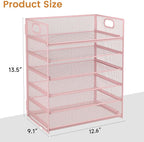 Subekyu 6-Tier Desk Paper Organizer, Desktop File Letter Tray with Handle, Document Sorter and Accessories Holder for Office, Home and School Workspace Organizers, Pink-2 Pack