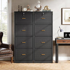 Tribesigns 4-Drawer File Cabinet with Lock, Locked File Cabinet with Key, Tall Wooden Filing Cabinets for Home Office, Vertical Office Storage for Legal Size/Letter/A4/Files, Black (2 Pieces)