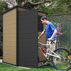 DWVO 5x3ft Resin Outdoor Storage Shed with Floor, Waterproof Lockable Storage Shed with Window, Plastic Outside Tool Storage for Garden, Backyard, Patio, Lawn, Brown