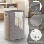 Large Laundry Hamper 16"x13"x22" - Tall Woven Laundry Basket, Cotton Rope Dirty Clothes Hamper, Baby Kids Nursery Wicker Laundry Basket, Bedroom Aesthetic, Soft Laundry Bin, Gray Hamper, 75L