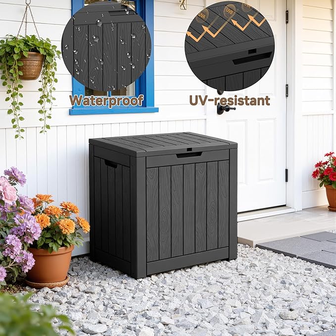 37 Gallon Resin Deck Box Outdoor Storage Box for Patio Furniture,Outdoor Cushions,Garden Tools and Pool Supplies,Waterproof,Lockable(Black,37Gallon)