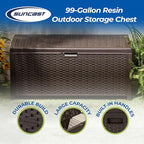Suncast 99 Gallon Deck Garden Garage Home Wicker Resin Pool Box, Mocha (3 Pack)