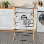 Household Essentials Bamboo Folding Clothes Drying Rack, Compact Upscale Laundry Rack with 13 Coated Dowels, Environmentally Friendly, Stable Frame