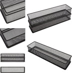Annova Mesh Stackable Drawer Cabinet and Shelf Organizer Bins Storage Basket School Office Supply Holder Tray- Set of 2 (Black, 3x12x2 Inch)