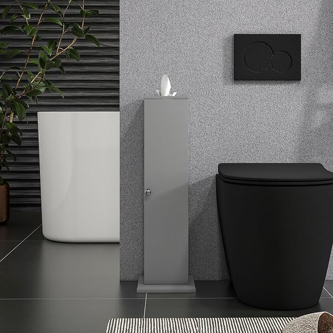 HOMCOM Toilet Paper Cabinet, Small Bathroom Corner Floor Cabinet with Doors and Shelves, Thin Storage Bathroom Organizer for Paper Shampoo, Gray