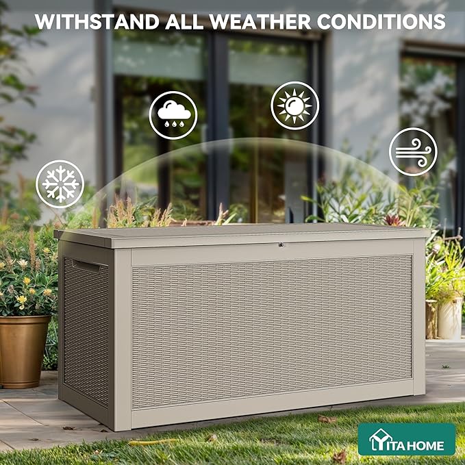 YITAHOME 260 Gallon Outdoor Storage Box, Large Water Resistant Resin Deck Box, Indoor Outdoor Lockable Storage Container for Patio, Garden, Cushions, Tools, Equipment(Brown)