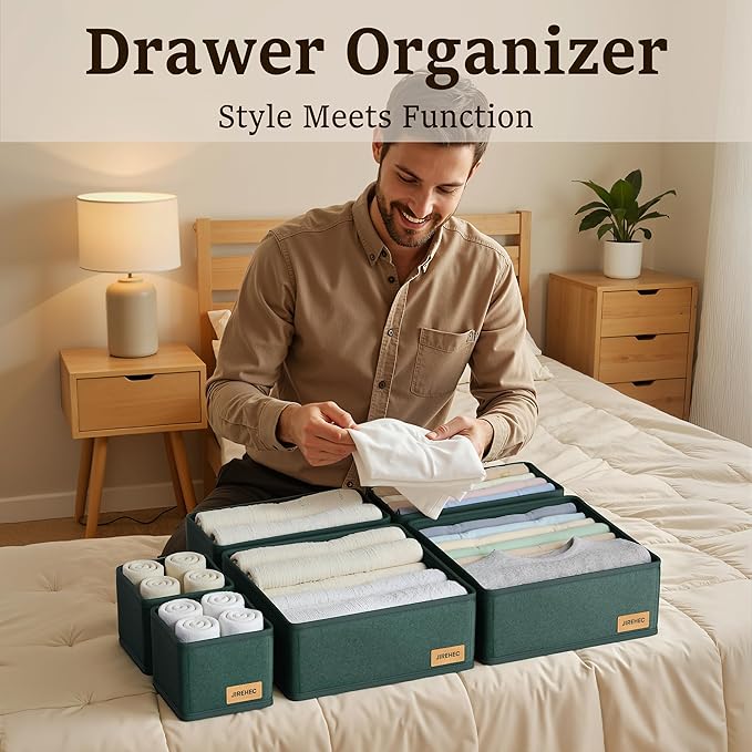 Drawer Organizer Clothes – Set of 6 Foldable Fabric Storage Bins for Dresser & Closet, Strong Structure, Fragrance Sachets Included, Organize Underwear, Socks, Baby Items, Cream