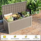 320 Gallon Outdoor Waterproof Resin Storage Deck Box Lockable Outside Bench UV Resistant Bin Patio Porch Furniture Pool Float Garden Tool Cushion Grey