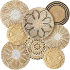 Xuhal 8 Pcs Boho Wall Basket Decor Decorative Bulrush Woven Basket Wall Decor Rustic Farmhouse Hanging Baskets for Kitchen Rustic Home Summer Decorations
