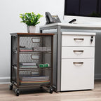 Mind Reader 3-Drawer Storage Organizer, Office Organizer with Wood Top, Multipurpose Portable Cabinet with Removable Wheels, Metal Mesh, Black