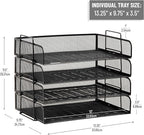 Mind Reader Stackable Paper Tray, Desktop Organizer, File Storage, Office, Metal Mesh, 4 Pcs., Black