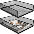 YOUEON 2 Pack Wire Mesh Letter Trays 12.8"x10"x2.9", Stackable Paper Tray Organizer for Desk, Metal Desk Magazine File Holder for Home, Office, School