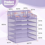 Docnest 6 Tier Mesh Desk Organizer for Paper Office Supplies – Multi-Functional Letter Tray with 5 Adjustable Compartments, 5 Pen Holders, Desktop Storage for Files, Mail, Stationery – Purple