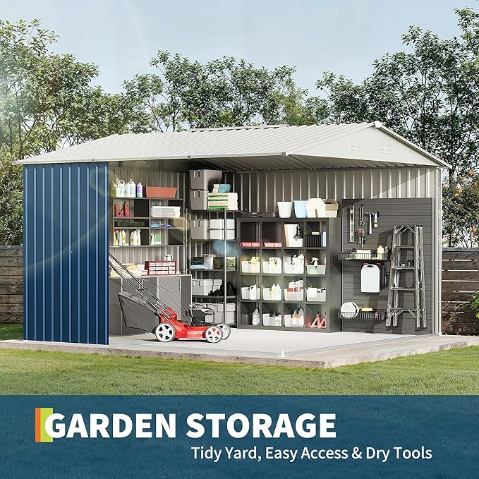 10 X 10 FT Outdoor Storage Shed,Metal Garden Sheds&Outdoor Storage, Lockable Gable Roof Garden Tool Shed, All-Weather Resistant Storage Unit for Bikes, Ladders, Patio Supplies & Garden Essentials