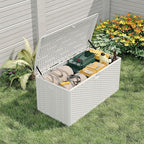 Garvee 120 Gallon Waterproof Large Resin Deck Box Indoor Outdoor, Lockable Storage Container for Patio Furniture Tools, Waterproof Deck Box with Hydraulic Rod Patio Storage Bin for Pool Garden, White