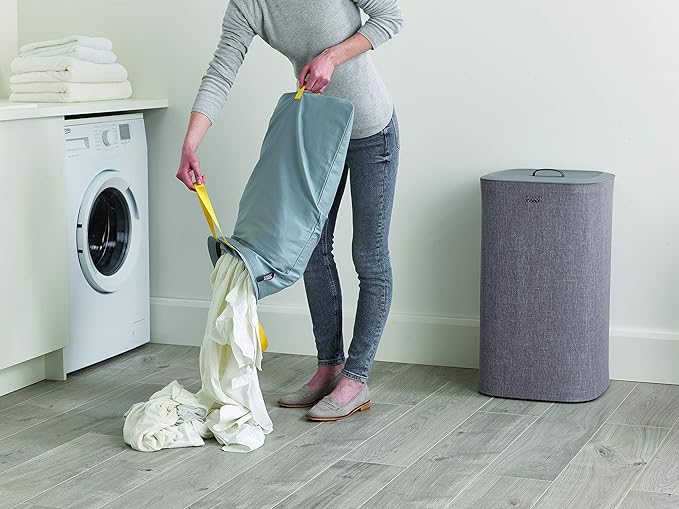 Joseph Joseph Tota 60 liter/15.8 gallon Laundry Hamper Separation Basket with lid, 2 Removable Washing Bags with Handles- Gray